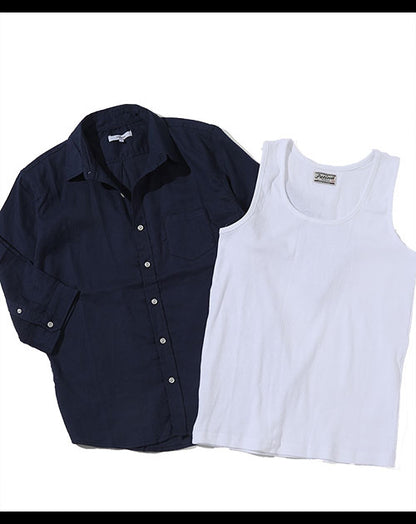 綿麻ストレッチ７分袖シャツ×美シルエットテレコタンクトップ　2点セット
