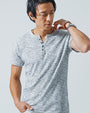 ランダムテレコ素材ヘンリーネック7分袖・半袖Ｔシャツ