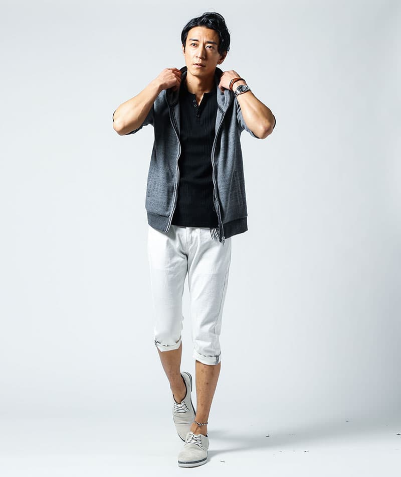 ランダムテレコ素材ヘンリーネック半袖Ｔシャツ