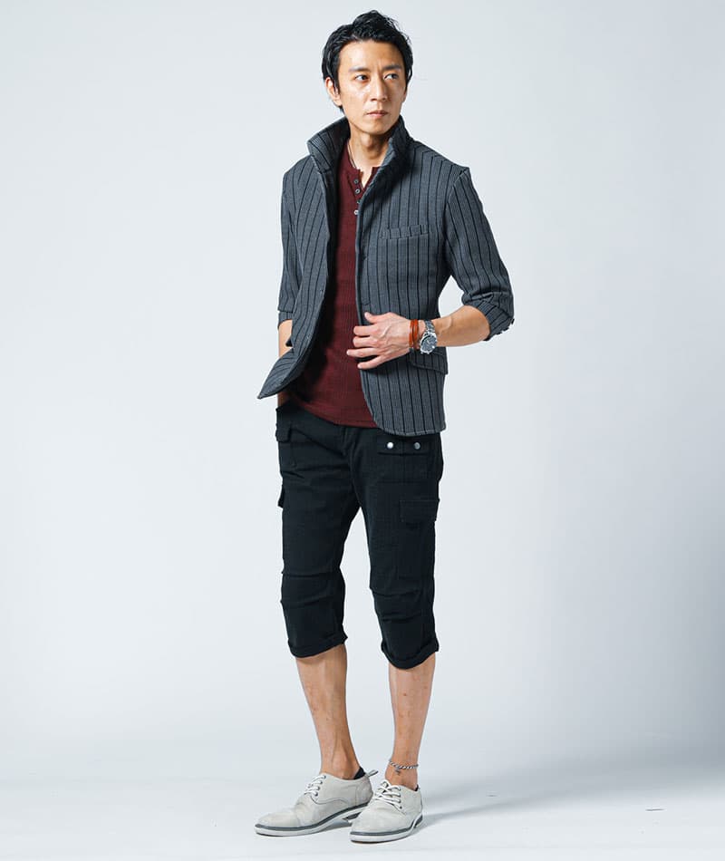 ランダムテレコ素材ヘンリーネック半袖Ｔシャツ