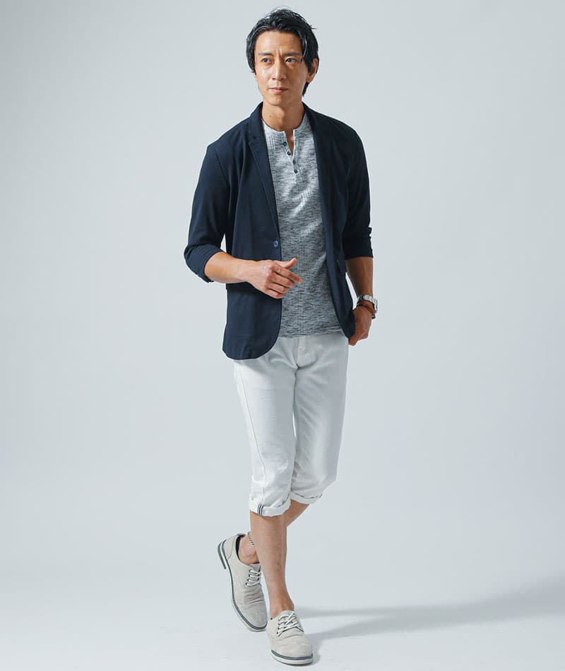 ランダムテレコ素材ヘンリーネック半袖Ｔシャツ