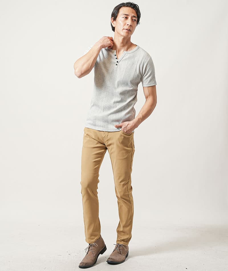 ランダムテレコ素材ヘンリーネック半袖Ｔシャツ