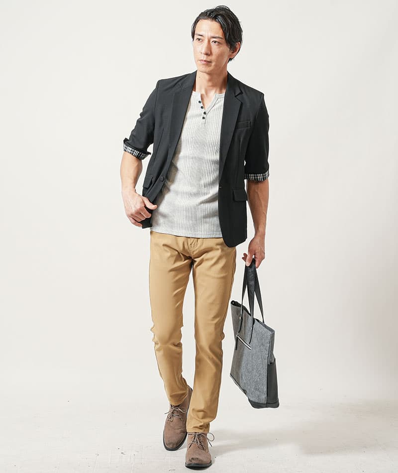 ランダムテレコ素材ヘンリーネック半袖Ｔシャツ