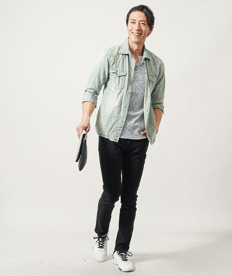 ランダムテレコ素材ヘンリーネック半袖Ｔシャツ