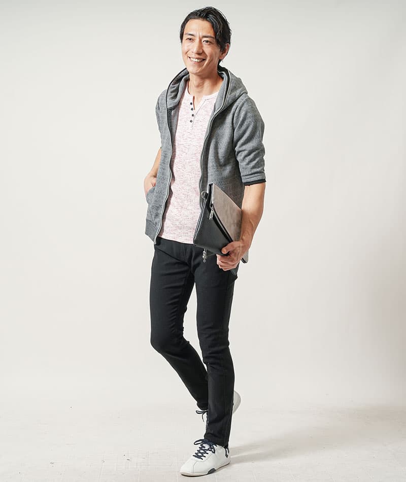 ランダムテレコ素材ヘンリーネック半袖Ｔシャツ