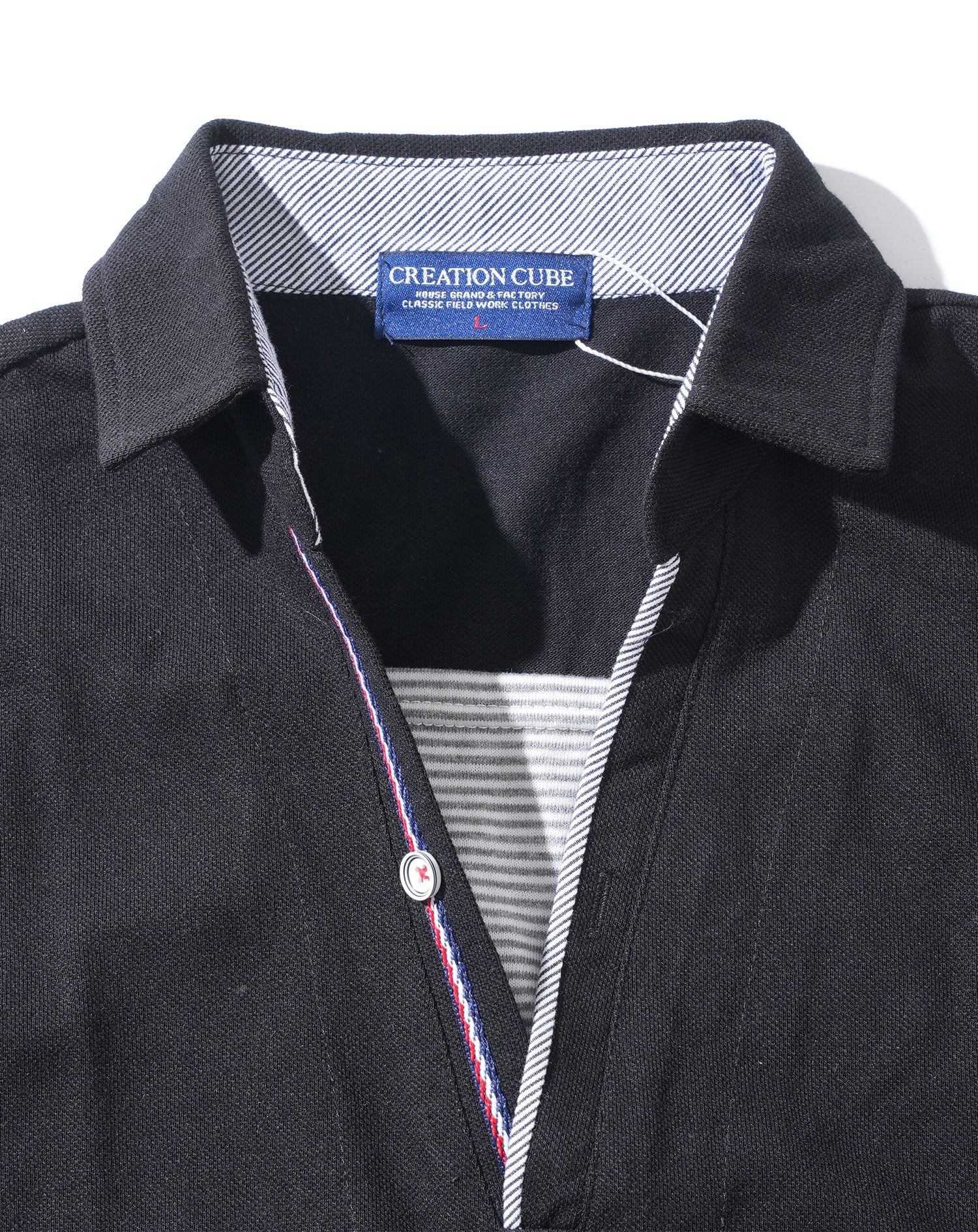 フェイクレイヤードトリコロールライン半袖スキッパーポロシャツ