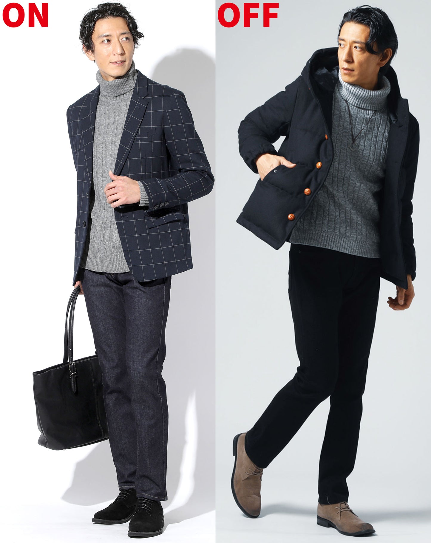 ケーブル編みタートルネックコットンニット