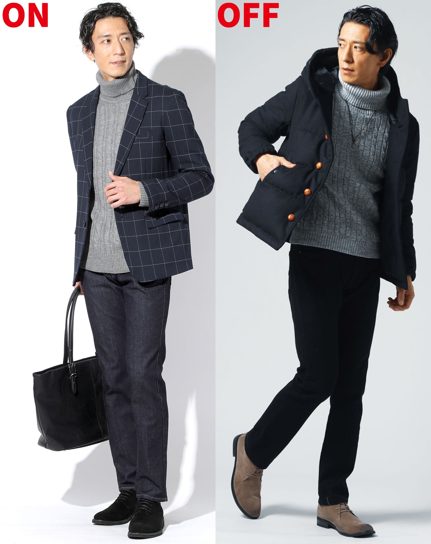 ケーブル編みタートルネックコットンニット