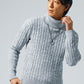 ケーブル編みタートルネックコットンニット