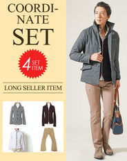 ★セット買い★スタンドカラージャケット×スタンドカラーニット×シャツ×チノパンツの4点コーデセット　CX