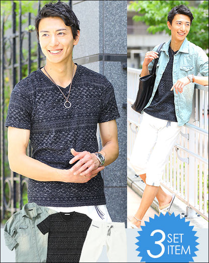 ★セット買い★シャツ×カットソー×クロップドパンツの3点コーデセット　EY