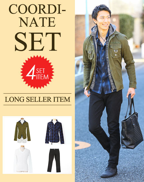 ★セット買い★パーカー×シャツ×カットソー×パンツの4点コーデセット　CR