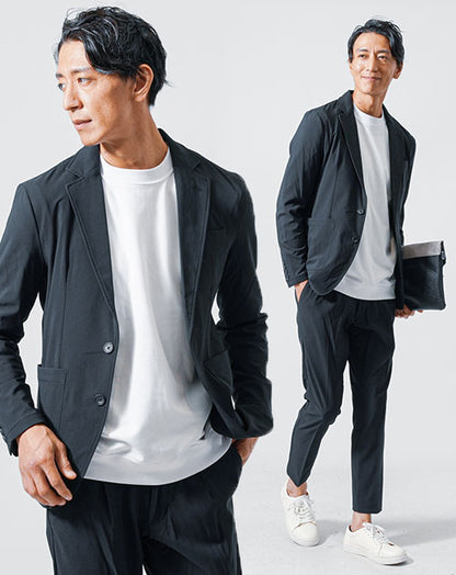 撥水加工ストレッチ長袖テーラードジャケット×テーパードイージーパンツ　セットアップ