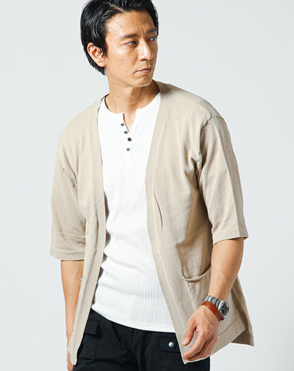 接触冷感ボタンレス５分袖サマーニットカーディガン