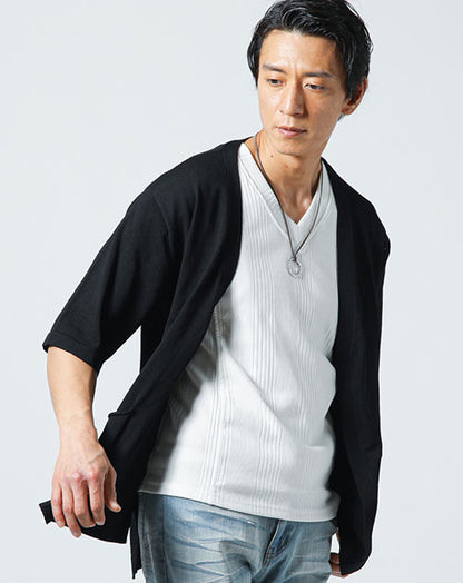 接触冷感ボタンレス５分袖サマーニットカーディガン