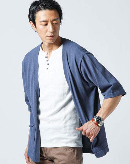 接触冷感ボタンレス５分袖サマーニットカーディガン