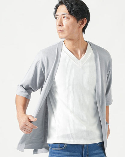 接触冷感ボタンレス５分袖サマーニットカーディガン