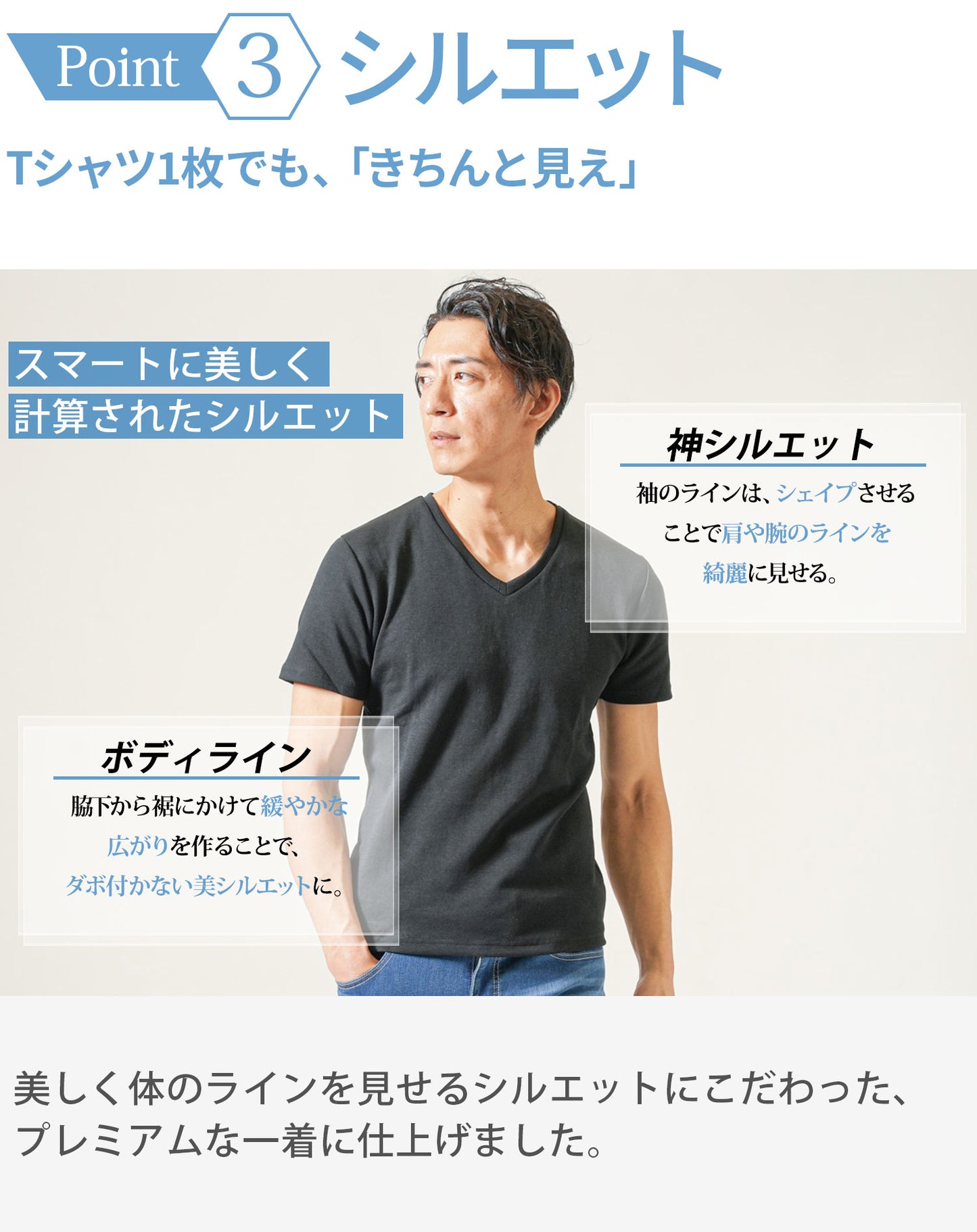 厚手生地＆接触冷感スリムフィット半袖VネックTシャツ