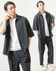 接触冷感オーバーサイズ半袖比翼シャツ×ストレッチスラックスイージーアンクルパンツ セットアップ