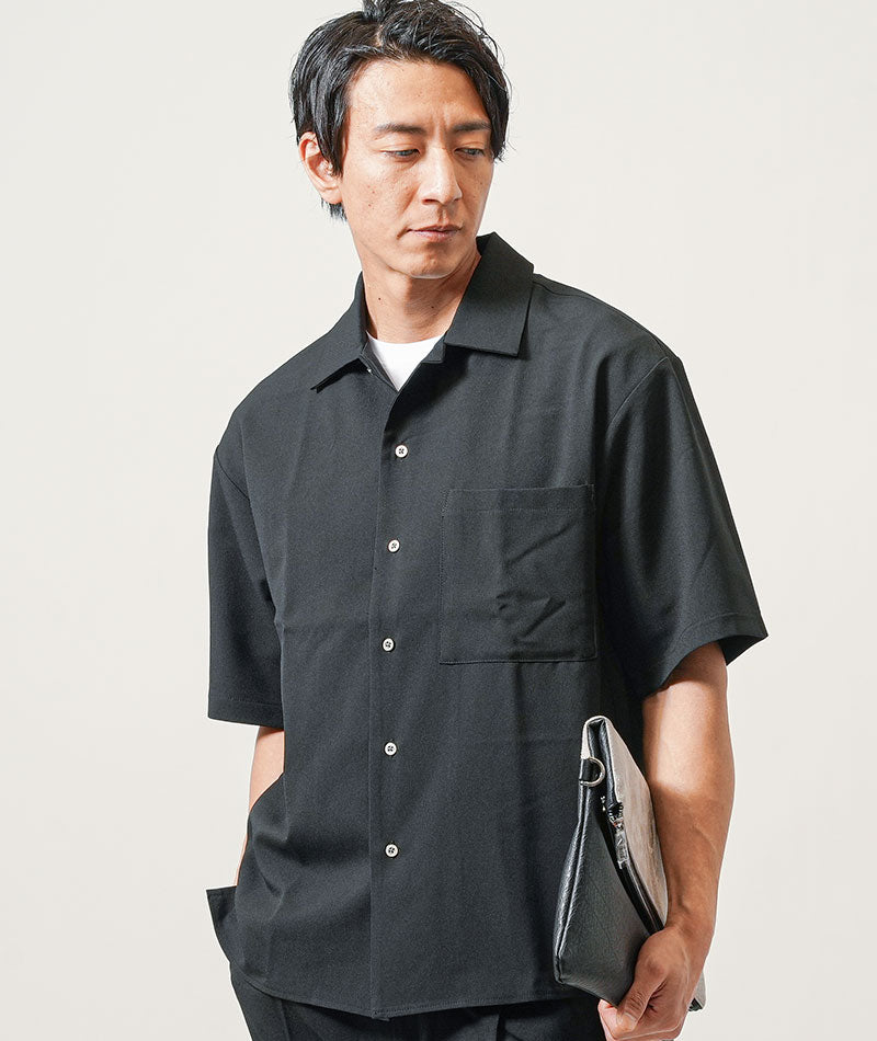 オーバーサイズ半袖オープンカラーシャツ×テーパードイージーパンツ セットアップ