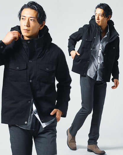 ボリュームネックジャケット×ストライプシャツ×チェックパンツ　3点セット