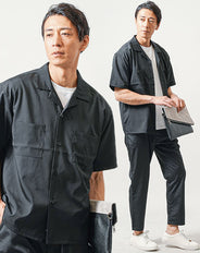 接触冷感ストレッチ半袖オープンカラーシャツ×アンクルイージーパンツ セットアップ