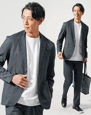 ウォッシャブル長袖チェックテーラードジャケット×スラックスパンツ セットアップ
