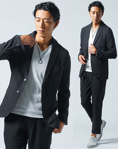 グレンチェック長袖テーラードジャケット×ストレッチイージーパンツ　セットアップ