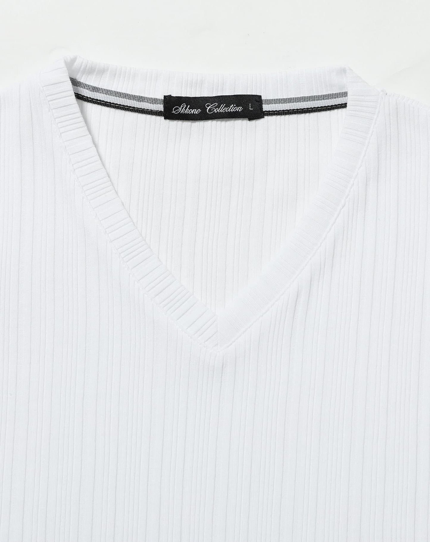 ランダムテレコ素材半袖スリムVネックTシャツ