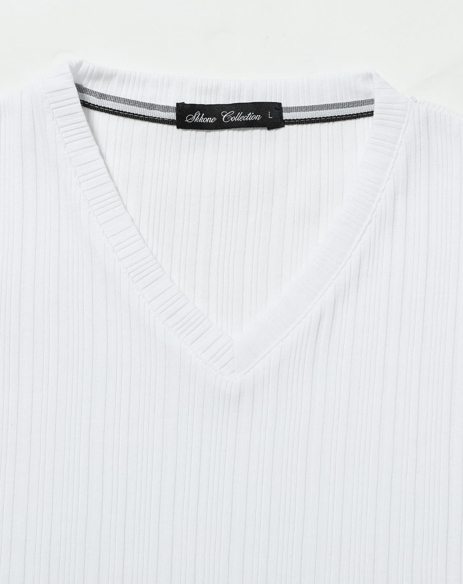 ランダムテレコ素材半袖スリムVネックTシャツ