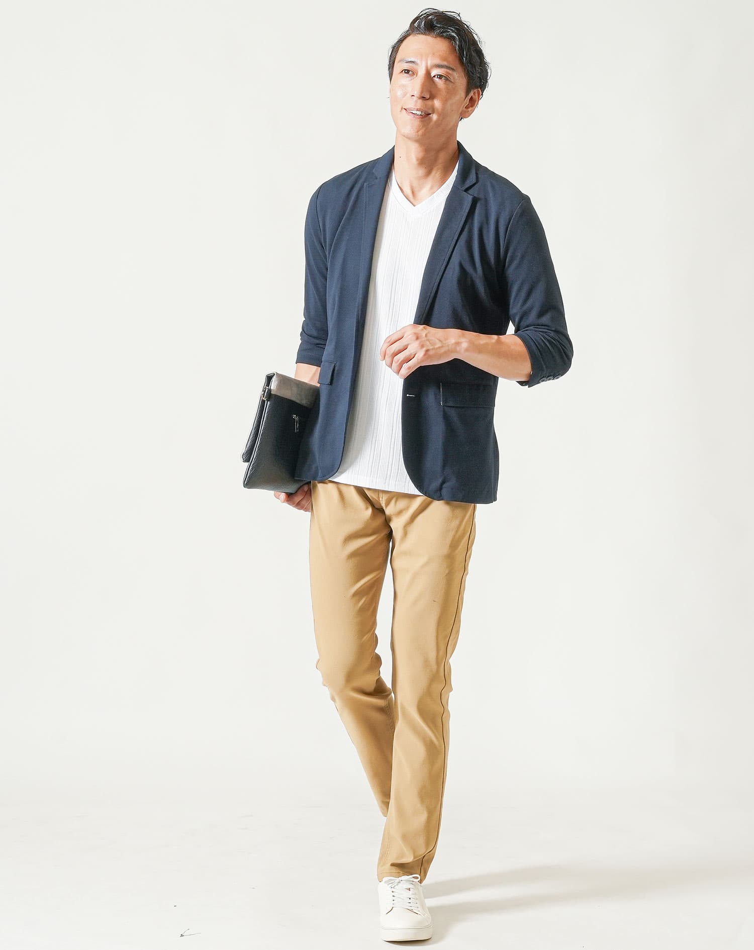 ランダムテレコ素材半袖スリムVネックTシャツ