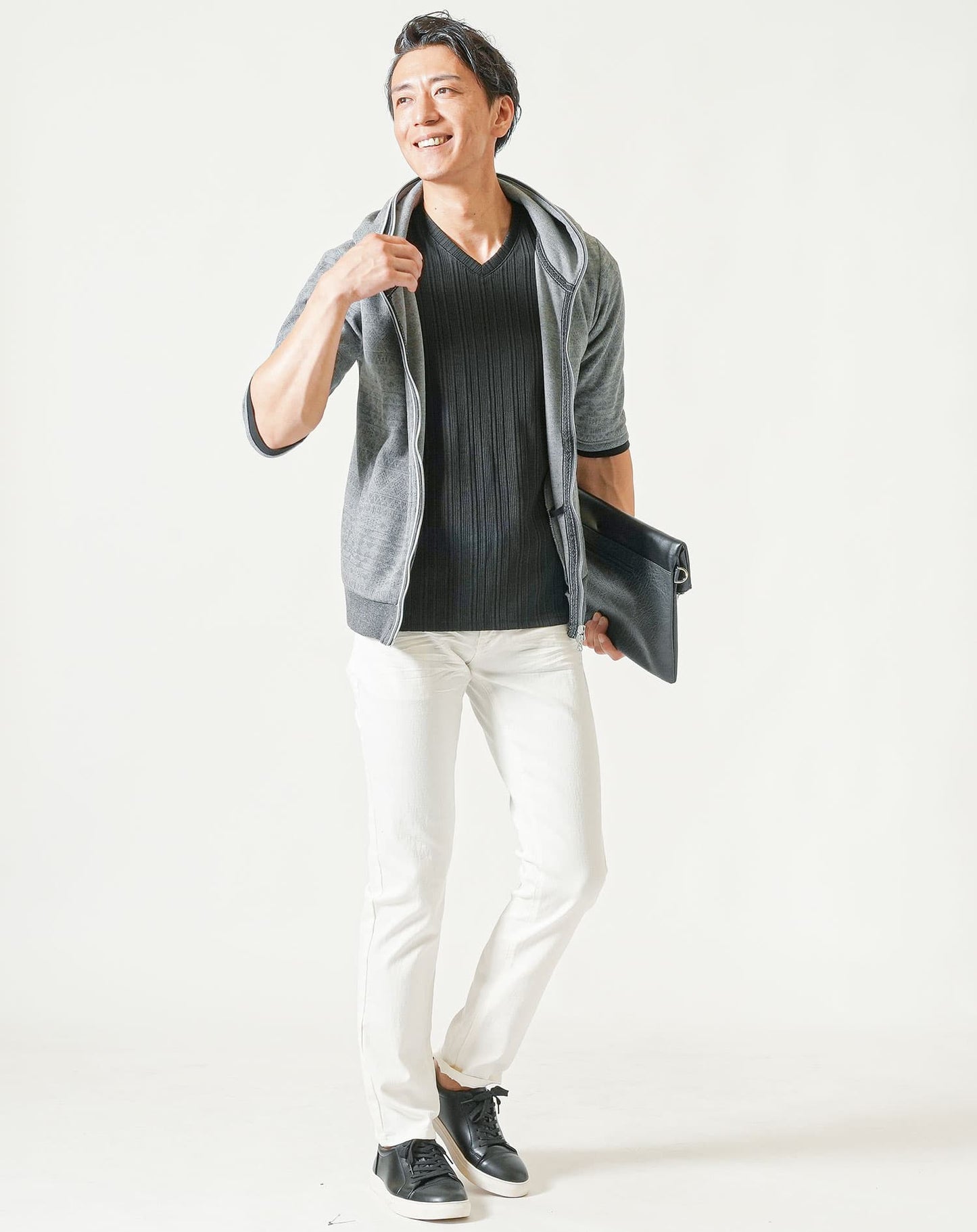 ランダムテレコ素材半袖スリムVネックTシャツ