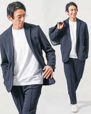 カットジョーゼット長袖テーラードジャケット×イージーパンツ セットアップ