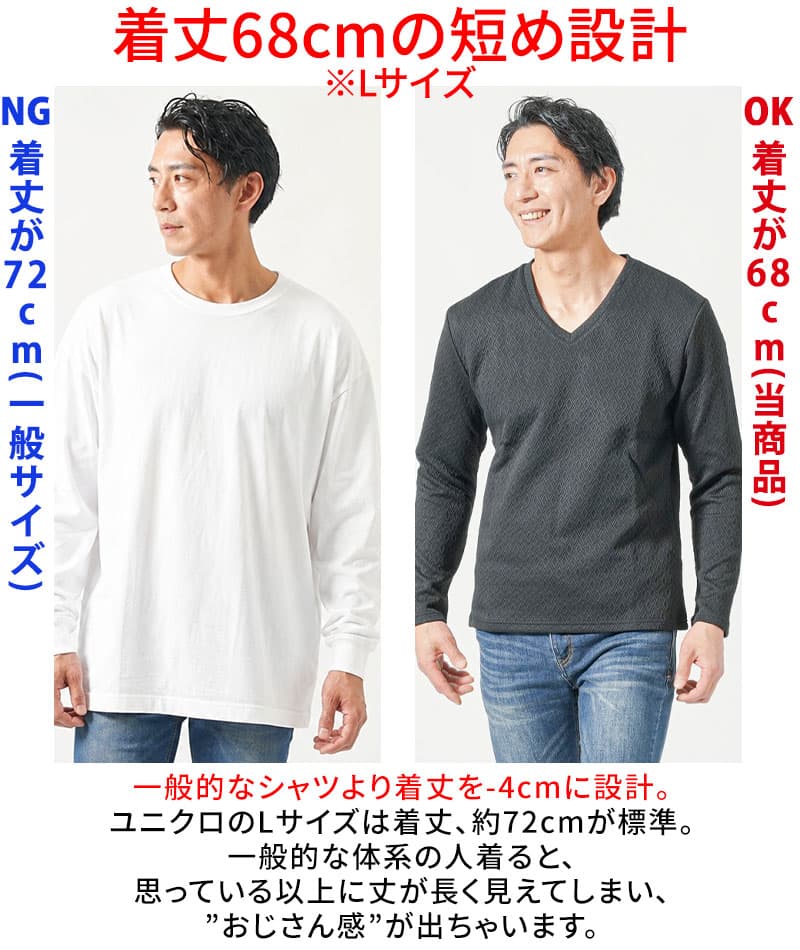 透けにくいちくぽこ対策に使えるダイヤジャガード長袖ストレッチVネックTシャツ