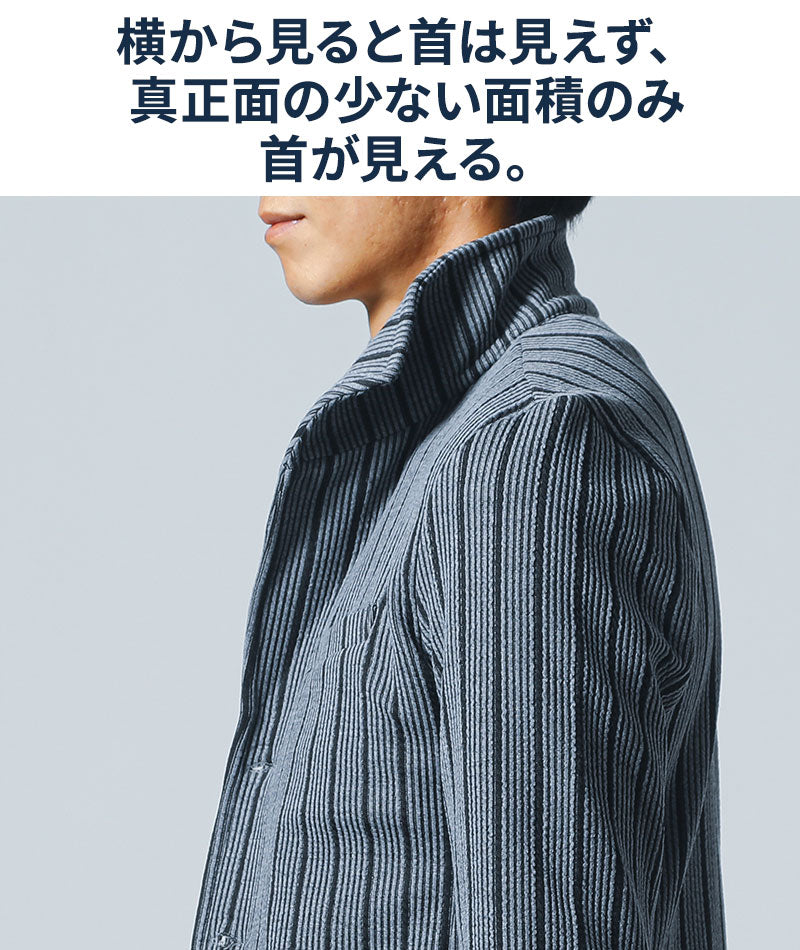 年齢出にくいショート丈襟ワイヤー入りストライプイタリアンスタンドカラージャケット
