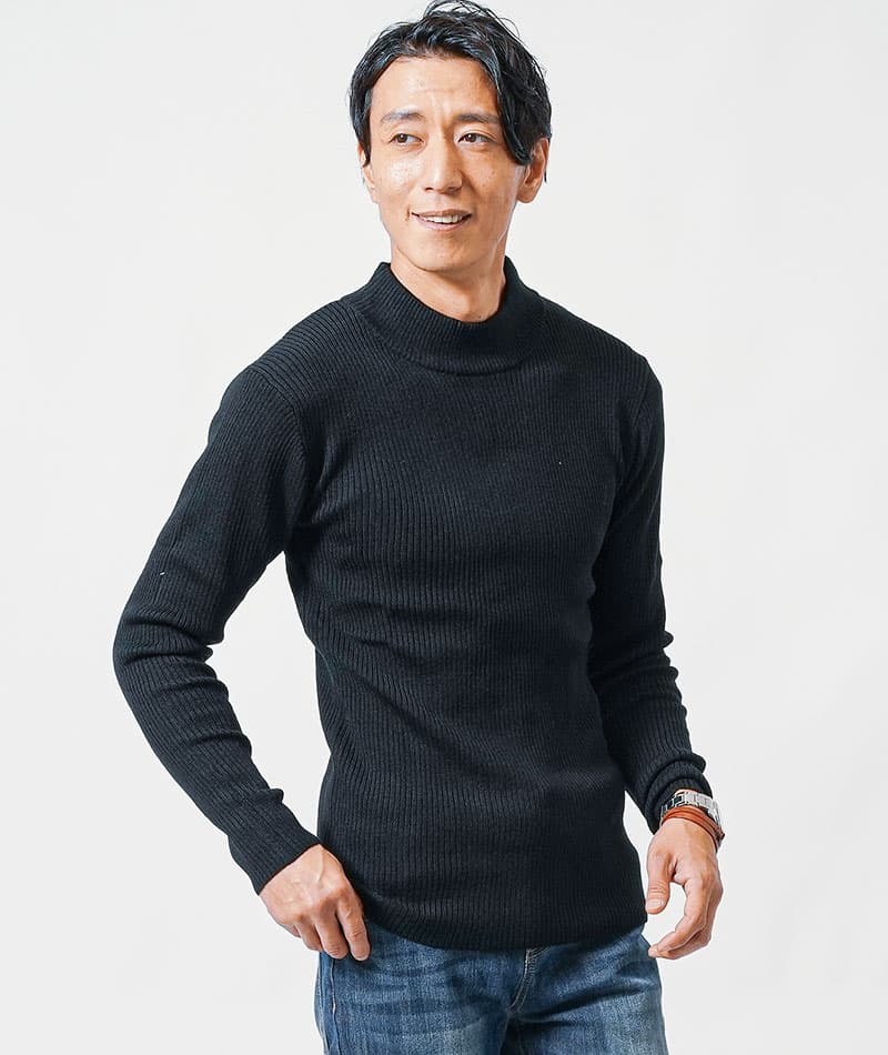 リブ編みハイネックニット