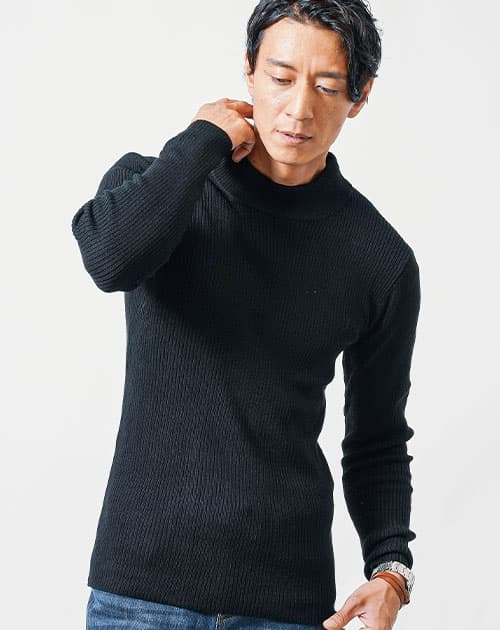 リブ編みハイネックニット