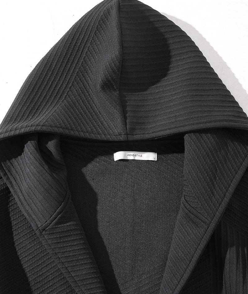 バイアス7分袖ボタンレスセミロングフーディガン