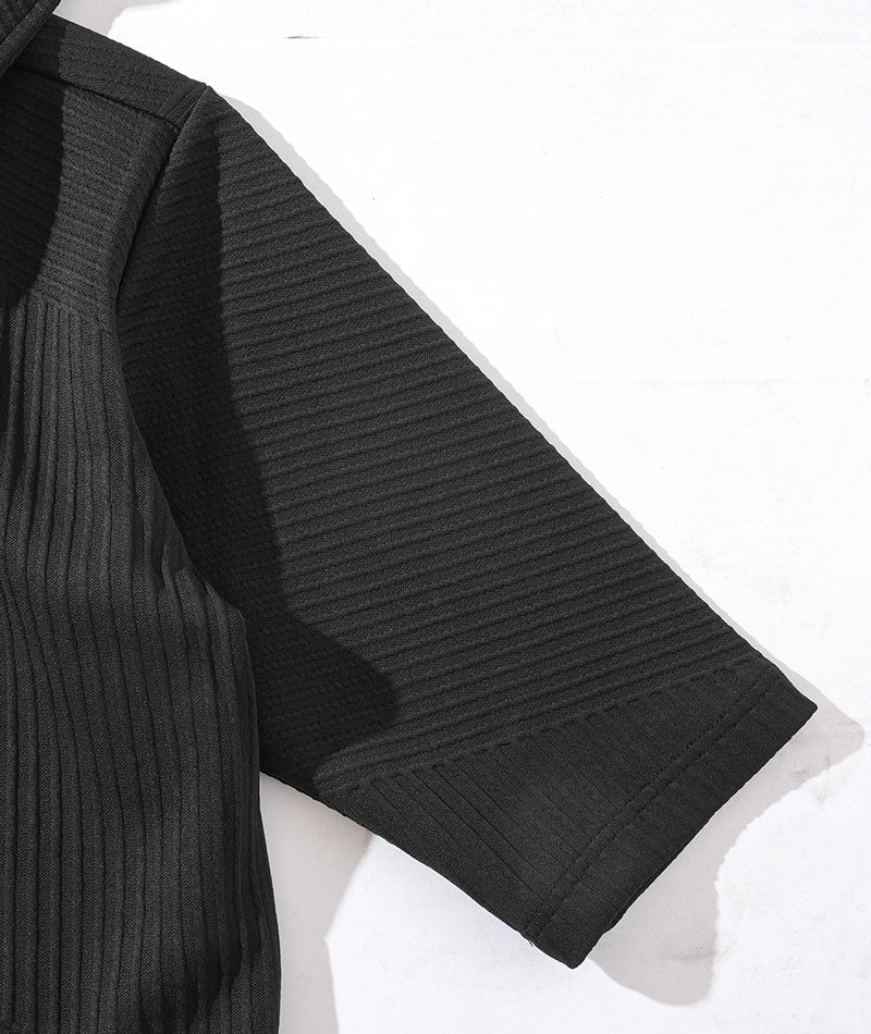 バイアス7分袖ボタンレスセミロングフーディガン