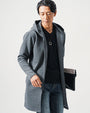 バイアスジャガード長袖フード付きボタンレスミドル・ロング丈フーディガン