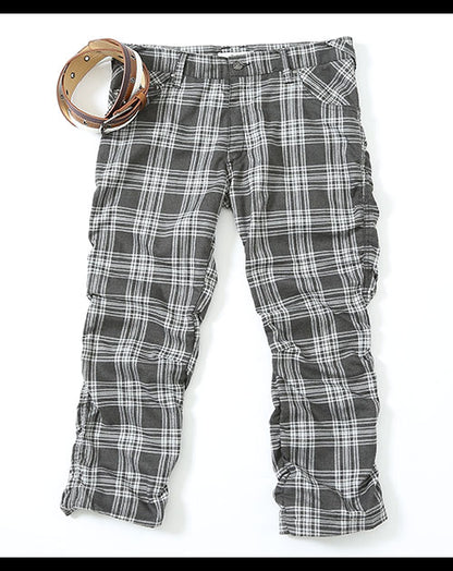 シワ加工チェッククロップドパンツ×ラインデザインＰＵレザーベルト　２点セット