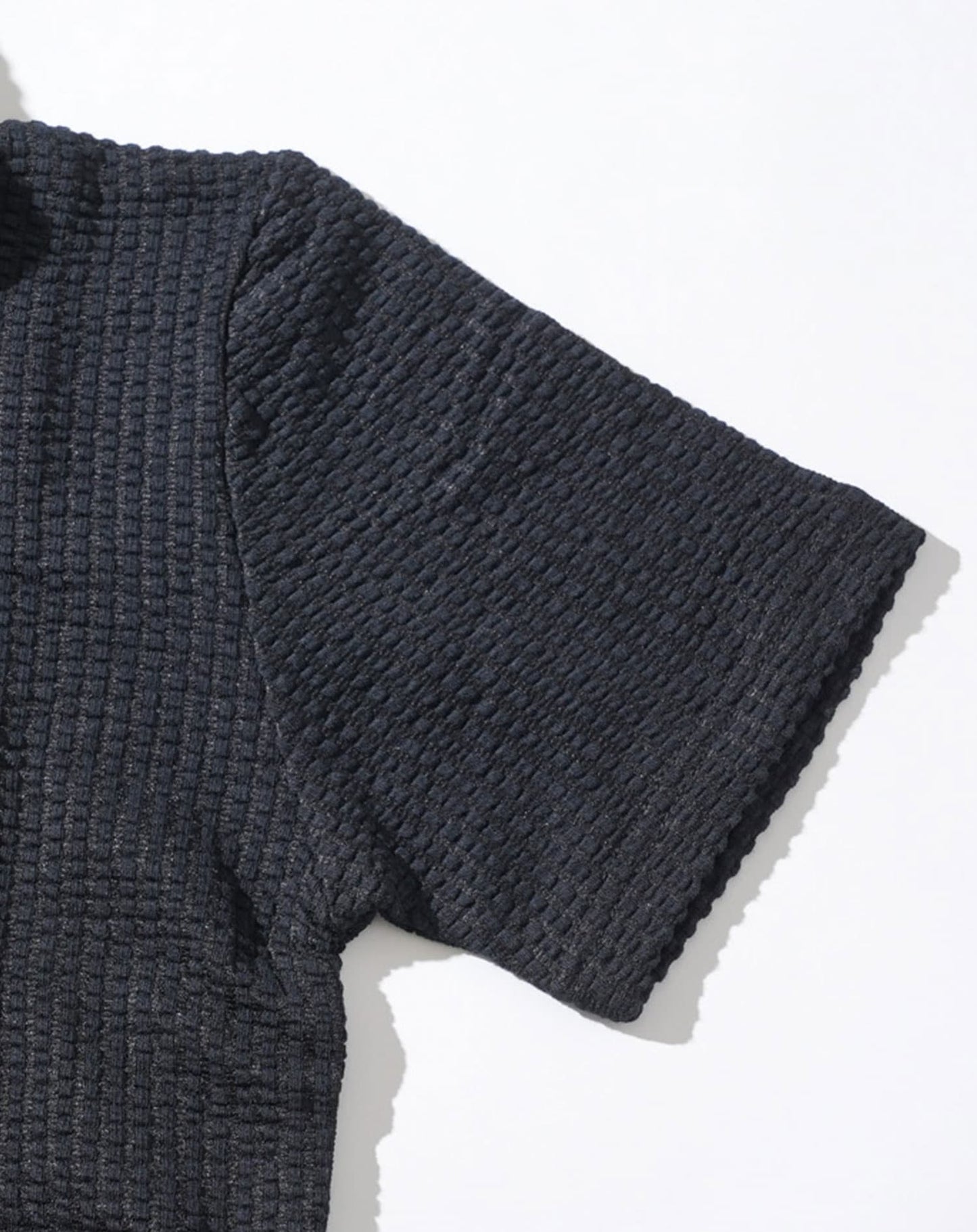 夏服セットアップ フクレストライプ襟ワイヤー入りスキッパー半袖ポロシャツ×ハーフパンツ