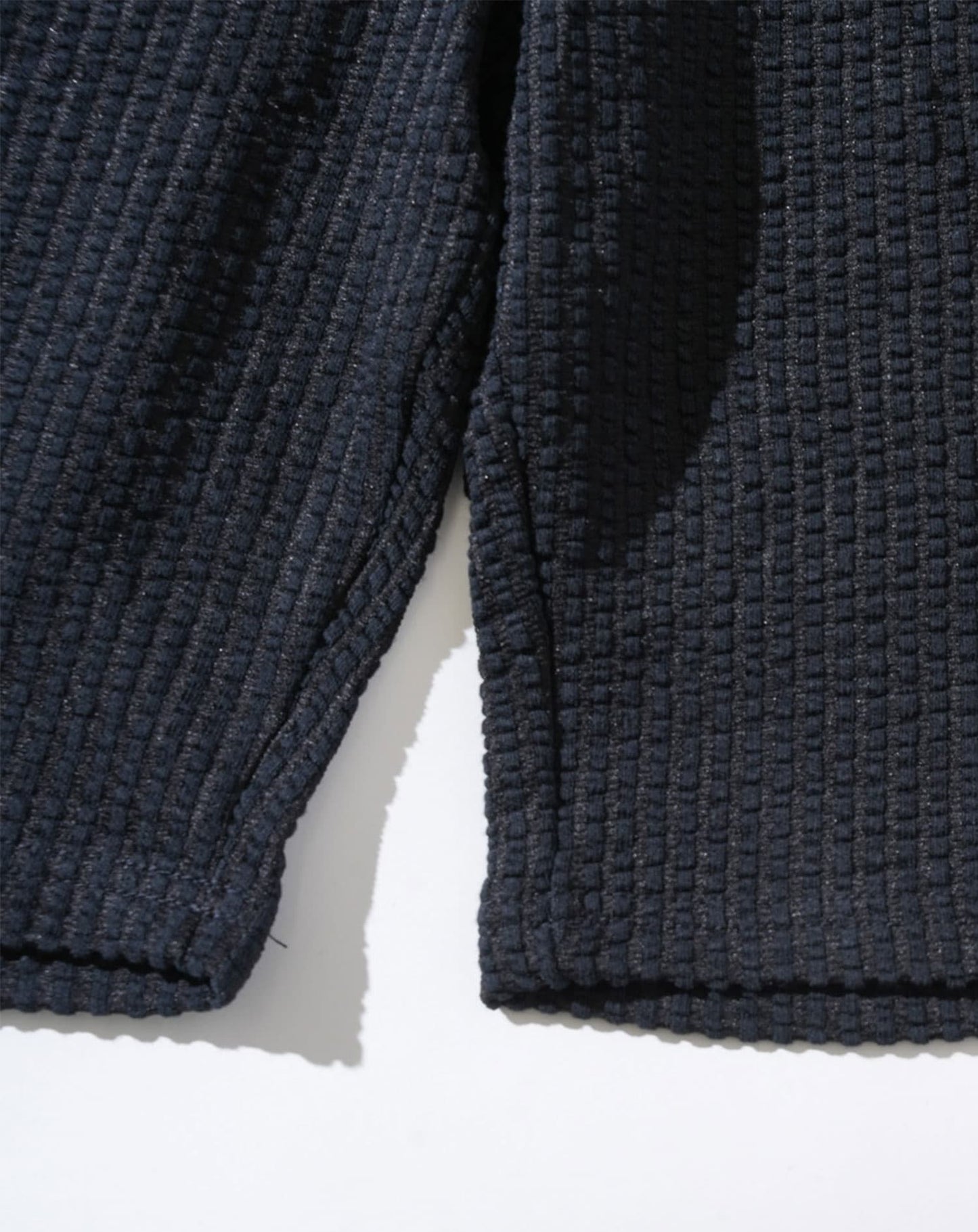 夏服セットアップ フクレストライプ襟ワイヤー入りスキッパー半袖ポロシャツ×ハーフパンツ