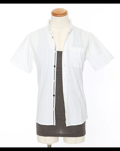 モノトーングラデーションステッチオックスシャツ 半袖×ロングタンクトップ　２点セット