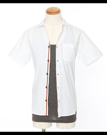 モノトーングラデーションステッチオックスシャツ 半袖×ロングタンクトップ　２点セット