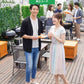 バーベキュー（BBQ）40代50代春～秋の服装3点メンズコーデセット 黒5分袖カーディガン×ストライプ半袖Tシャツ×アンクルデニムパンツ