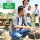 バーベキュー（BBQ）春～秋40代50代パパの服装3点メンズコーデセット グレー5分袖ジップパーカー×白Vネック半袖Tシャツ×アンクルデニムパンツ