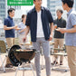 会社のバーベキュー（BBQ）春～秋40代50代の服装3点メンズコーデセット ネイビー半袖シャツ×白Vネック半袖Tシャツ×グレーパンツ