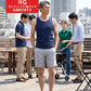 会社のバーベキュー（BBQ）春～秋40代50代の服装3点メンズコーデセット ネイビー半袖シャツ×白Vネック半袖Tシャツ×グレーパンツ