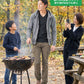 バーベキュー（BBQ）40代50代の服装3点メンズコーデセット グレーパーカー×黒クルーネックTシャツ×カーキスキニーチノパンツ